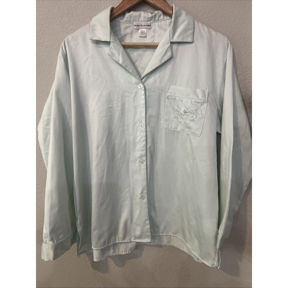 Miss Elaine Women's Sleepwear Top MINTβ GREEN Embroidered Pocket MEDIUM